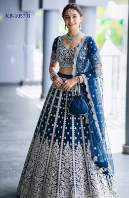 Black Net Semi Stitched Lehenga Choli with Embroidery & Sequence Work 1