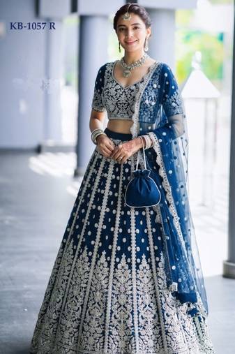 Black Net Semi Stitched Lehenga Choli with Embroidery & Sequence Work