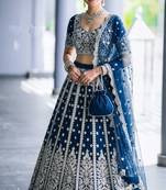 Black Net Semi Stitched Lehenga Choli with Embroidery & Sequence Work