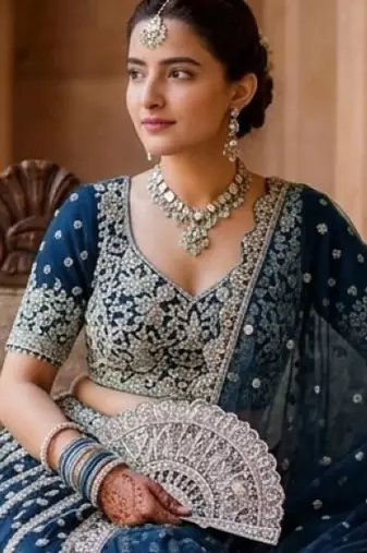 Black Net Semi Stitched Lehenga Choli with Embroidery & Sequence Work