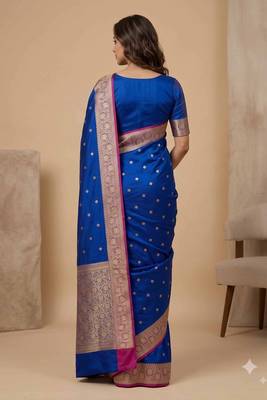 Blue floral zari booti semi kataan silk banarasi saree 2
