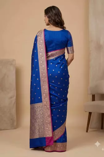 Blue floral zari booti semi kataan silk banarasi saree