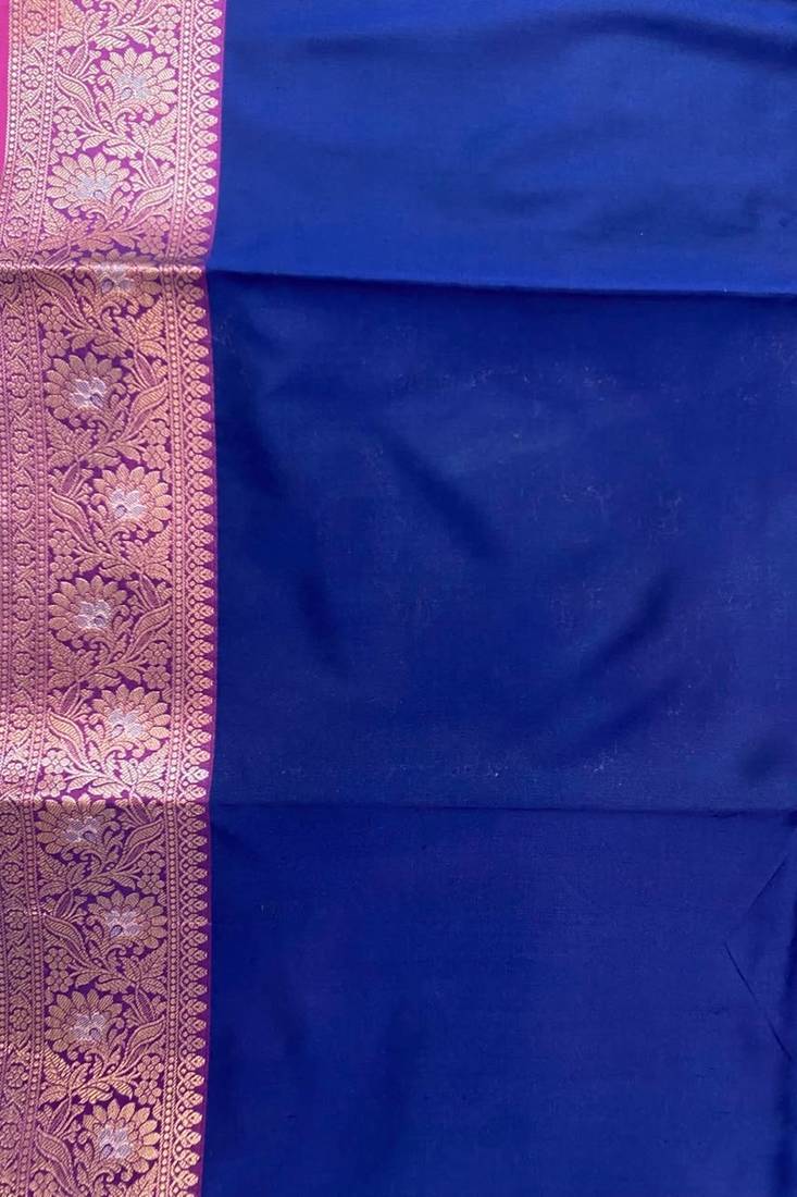 Blue floral zari booti semi kataan silk banarasi saree