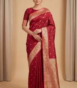 Maroon floral zari booti semi kataan silk banarasi saree