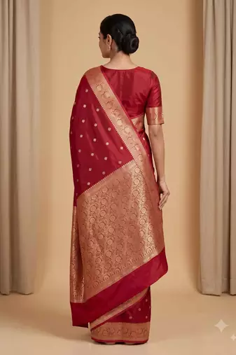 Maroon floral zari booti semi kataan silk banarasi saree