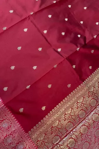 Maroon floral zari booti semi kataan silk banarasi saree