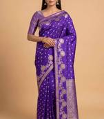 Blue floral zari booti semi silk banarasi saree