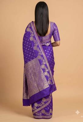 Blue floral zari booti semi silk banarasi saree 2