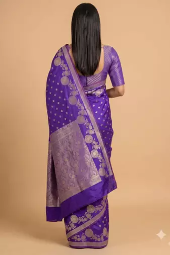 Blue floral zari booti semi silk banarasi saree