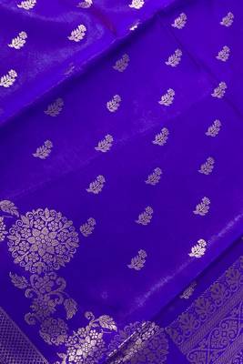 Blue floral zari booti semi silk banarasi saree 3