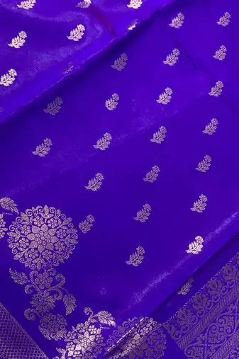 Blue floral zari booti semi silk banarasi saree