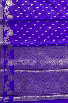 Blue floral zari booti semi silk banarasi saree 4