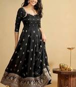 Black thread sequins embroidered cosmo anarkali suit with pants & dupatta