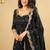 Black thread sequins embroidered cosmo anarkali suit with pants & dupatta