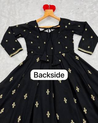 Black thread sequins embroidered cosmo anarkali suit with pants & dupatta 5