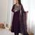 Purple sequence jari work fox georgette anarkali suit with dupatta & pant