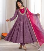Lavender roman silk readymade anarkali suit with embroidery & sequence work