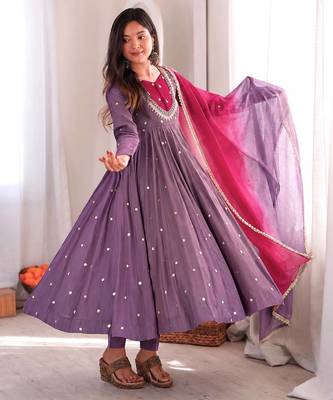 Lavender roman silk readymade anarkali suit with embroidery & sequence work 2