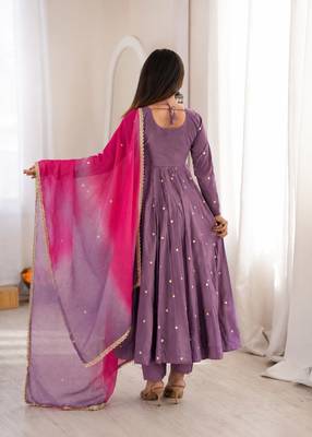 Lavender roman silk readymade anarkali suit with embroidery & sequence work 3