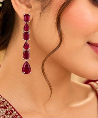 Ruby ad & agate stone earrings rhodium plated 1
