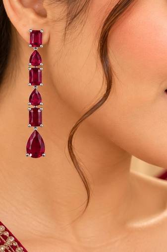 Ruby ad & agate stone earrings rhodium plated