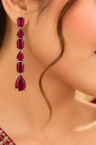 Ruby ad & agate stone earrings rhodium plated
