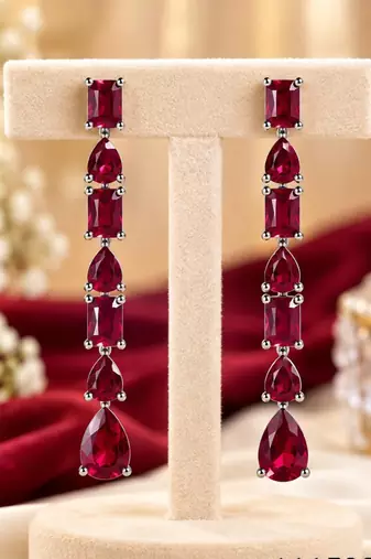Ruby ad & agate stone earrings rhodium plated