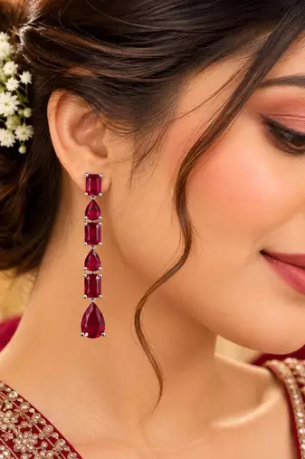 Ruby ad & agate stone earrings rhodium plated