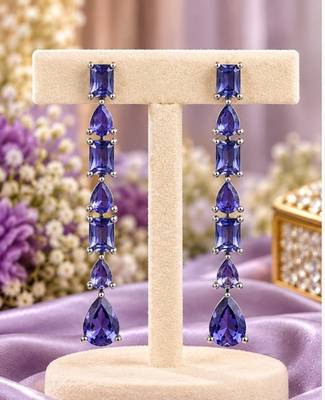 Purple ad & agate stone earrings rhodium plated 1