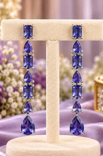 Purple ad & agate stone earrings rhodium plated
