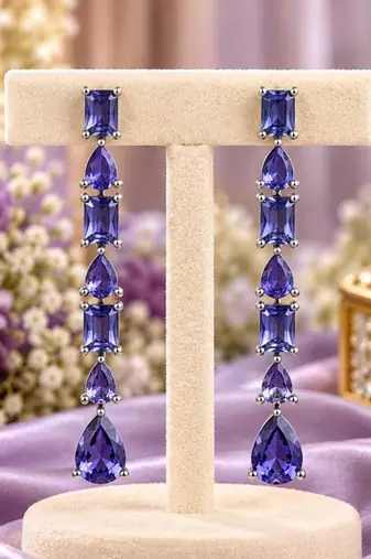 Purple ad & agate stone earrings rhodium plated