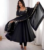 Black roman silk readymade anarkali suit with embroidery & sequence work