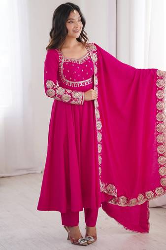 Rani roman silk readymade anarkali suit with embroidery & sequence work