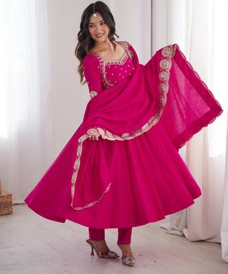 Rani roman silk readymade anarkali suit with embroidery & sequence work 2
