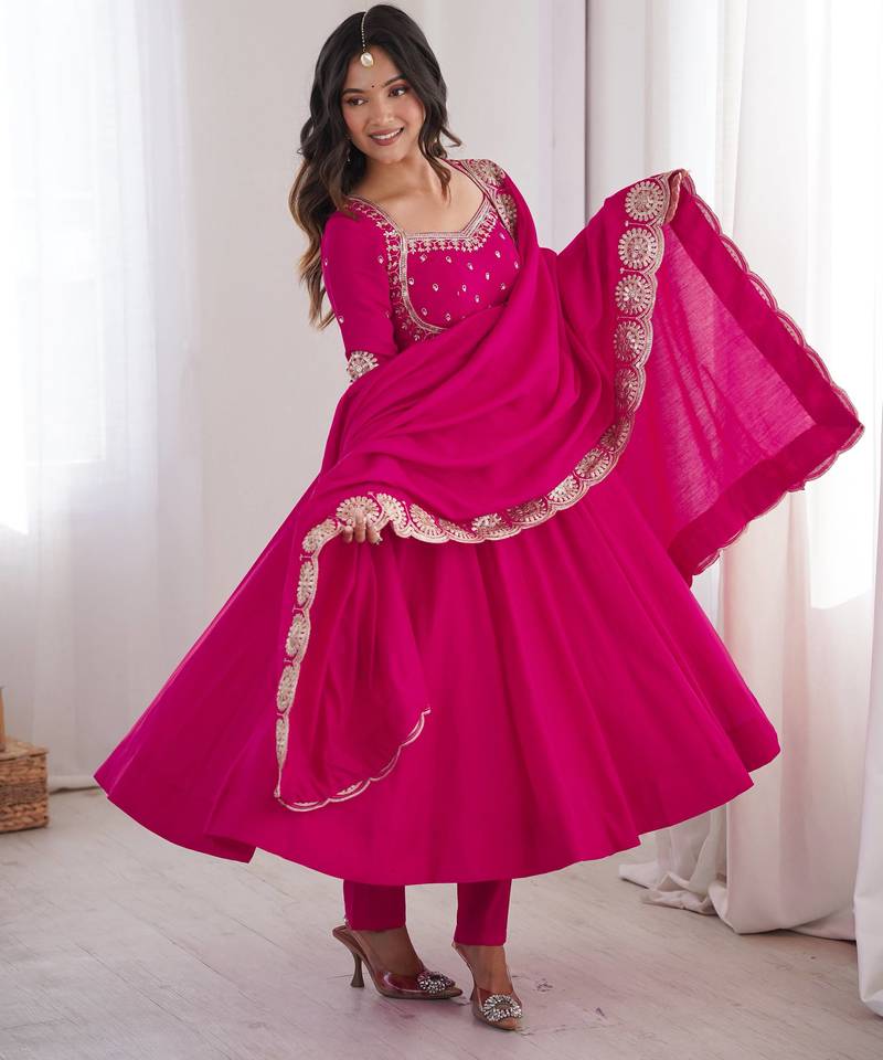 Rani roman silk readymade anarkali suit with embroidery & sequence work