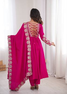 Rani roman silk readymade anarkali suit with embroidery & sequence work 3