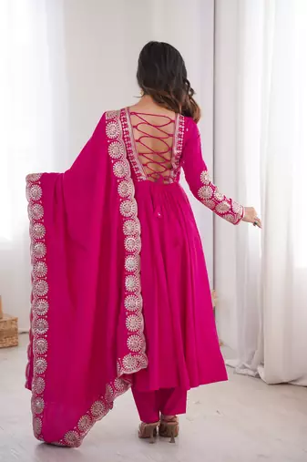 Rani roman silk readymade anarkali suit with embroidery & sequence work