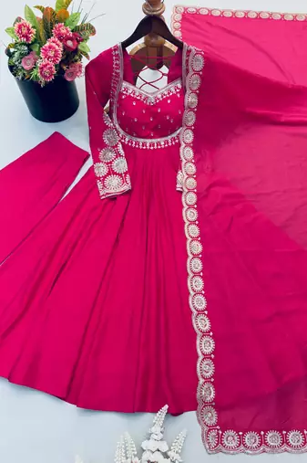 Rani roman silk readymade anarkali suit with embroidery & sequence work