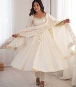 White roman silk readymade anarkali suit with embroidery & sequence work