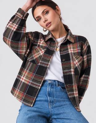 Women green check flannel shirt 1