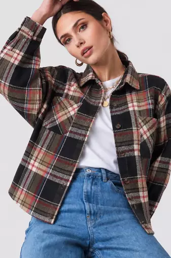 Women green check flannel shirt
