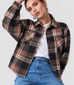 Women green check flannel shirt