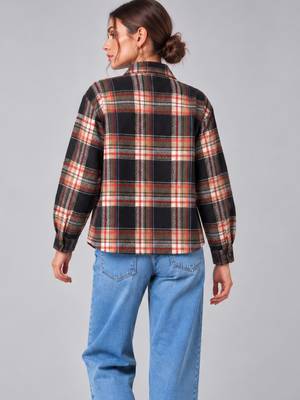 Women green check flannel shirt 2