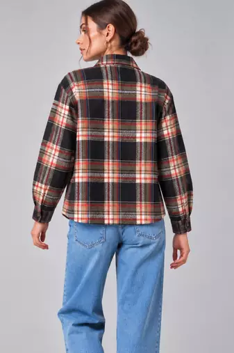 Women green check flannel shirt