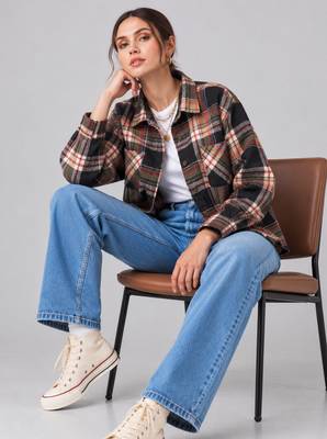 Women green check flannel shirt 3