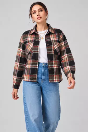 Women green check flannel shirt