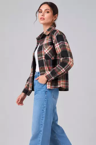 Women green check flannel shirt