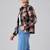 Women green check flannel shirt