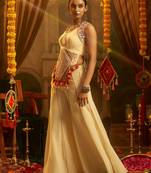 Stunning Cream Mirror Work Georgette Navratri Crop Top With Palazzo