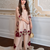 beige glass tissue palazzo set with floral cutwork